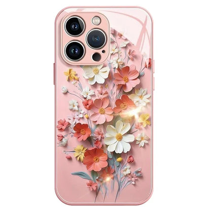 For iPhone 15 Pro Max Case Pattern Printed Tempered Glass TPU Phone Cover