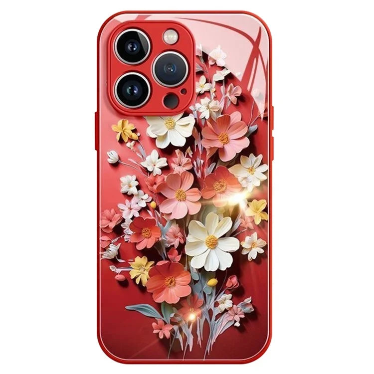 For iPhone 15 Pro Max Case Pattern Printed Tempered Glass TPU Phone Cover