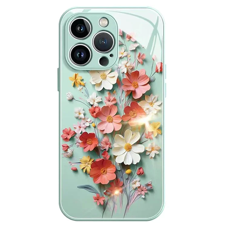 For iPhone 15 Pro Max Case Pattern Printed Tempered Glass TPU Phone Cover