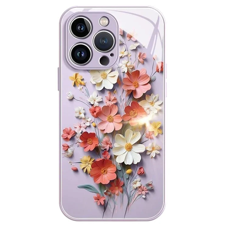 For iPhone 15 Pro Max Case Pattern Printed Tempered Glass TPU Phone Cover