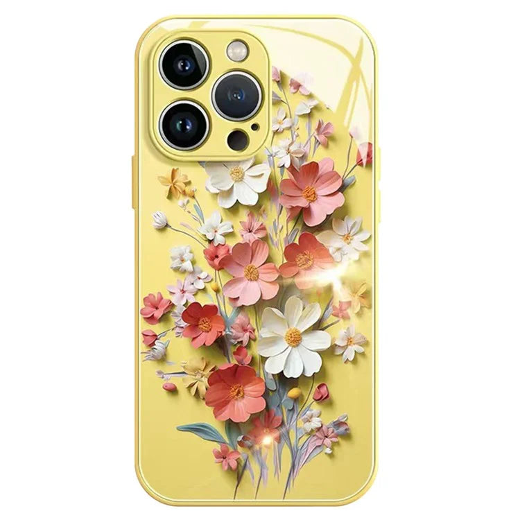For iPhone 15 Pro Max Case Pattern Printed Tempered Glass TPU Phone Cover