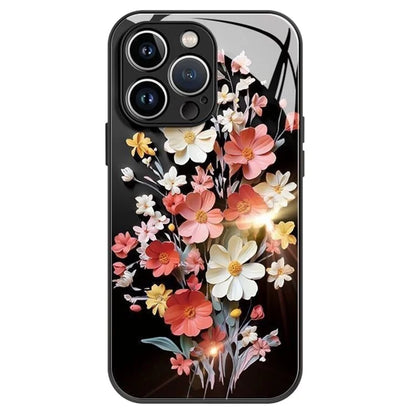 For iPhone 13 Pro Max Case Flower Pattern Printing Tempered Glass TPU Phone Case Wholesale