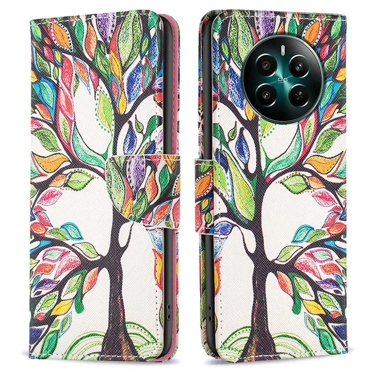 For Realme 12+ 5G Phone Case Pattern Printing PU Leather Stand Wallet Cover