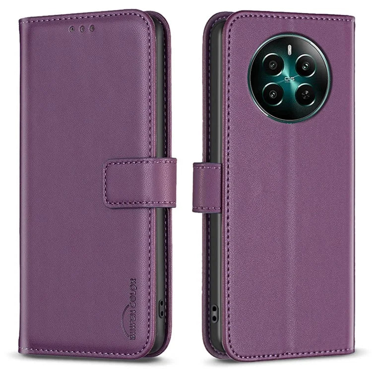BINFEN COLOR BF17 For Realme 12+ 5G Case PU Leather Folio Magnetic Clasp Stand View Phone Cover