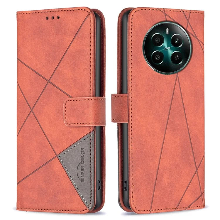 BINFEN COLOR BF05 For Realme 12+ 5G Case Geometric Imprinted Wallet Phone Cover