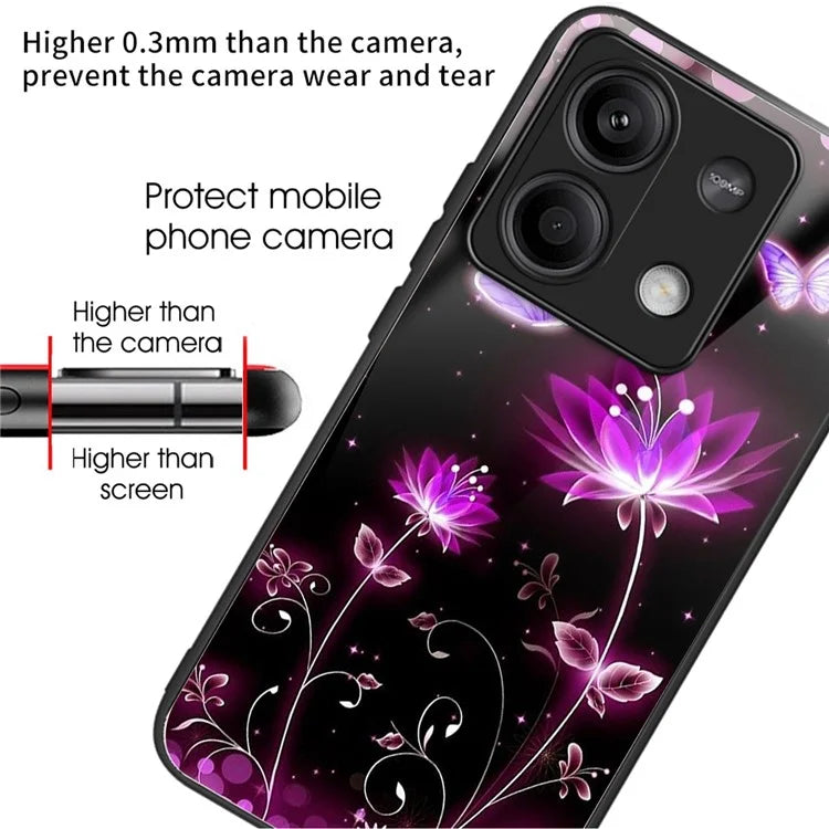 For Xiaomi Redmi Note 13 5G Case Tempered Glass+TPU Phone Cover Pattern Printing