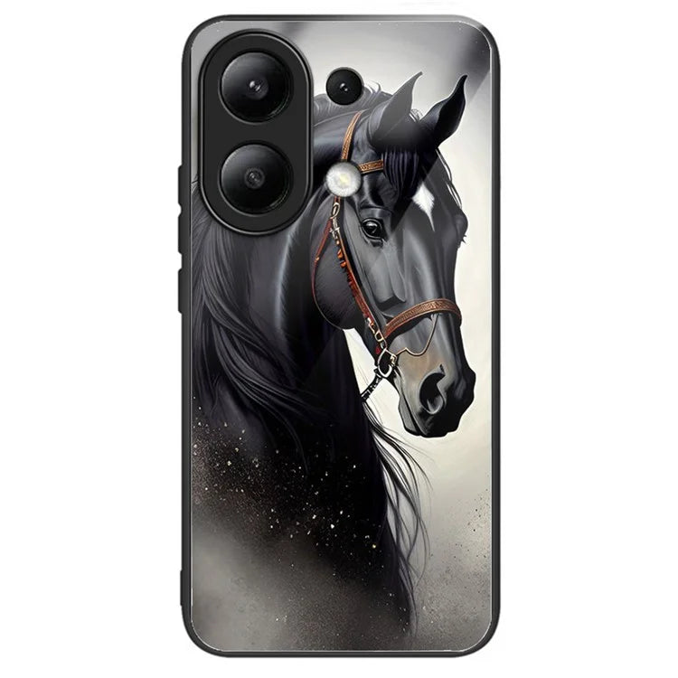 For Xiaomi Redmi Note 13 4G Phone Case Pattern Printed Tempered Glass Back Cover