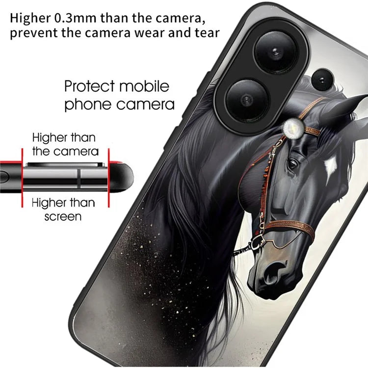 For Xiaomi Redmi Note 13 4G Phone Case Pattern Printed Tempered Glass Back Cover