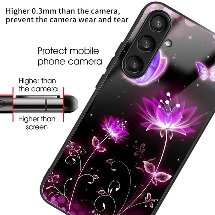 For Samsung Galaxy S24 Case Tempered Glass+TPU Personalized Patterns Phone Cover