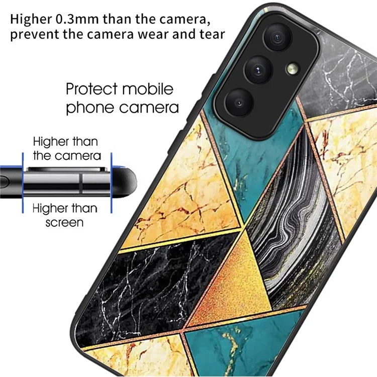 For Samsung Galaxy A55 5G Tempered Glass Case TPU Frame Pattern Print Phone Cover