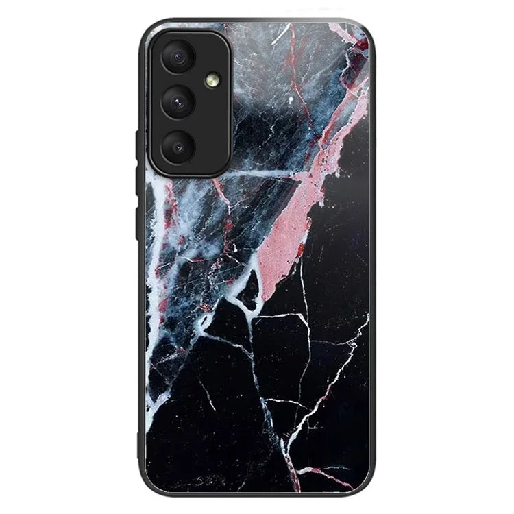 For Samsung Galaxy A55 5G Tempered Glass Case TPU Frame Pattern Print Phone Cover