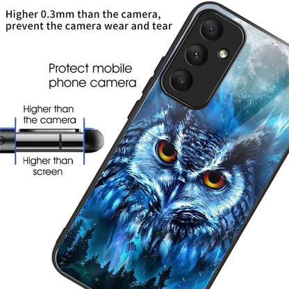 For Samsung Galaxy A55 5G Tempered Glass Case TPU Frame Pattern Print Phone Cover