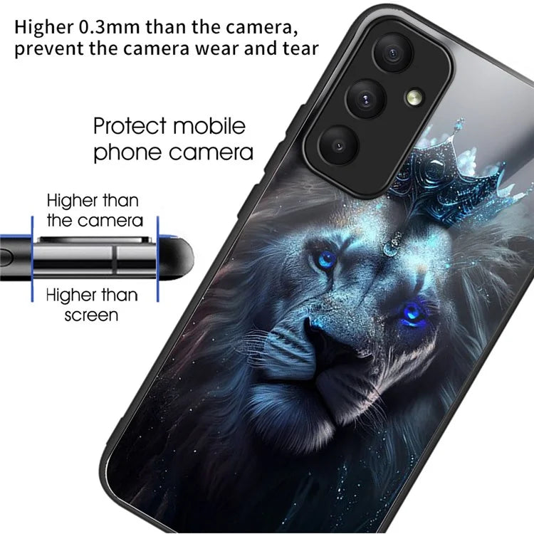 For Samsung Galaxy A55 5G Tempered Glass Case TPU Frame Pattern Print Phone Cover