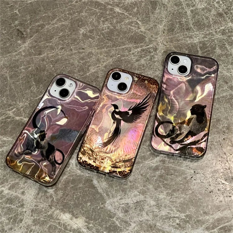 For iPhone 14 Phone Case Laser Effect Pattern Print PC+TPU Protective Cover