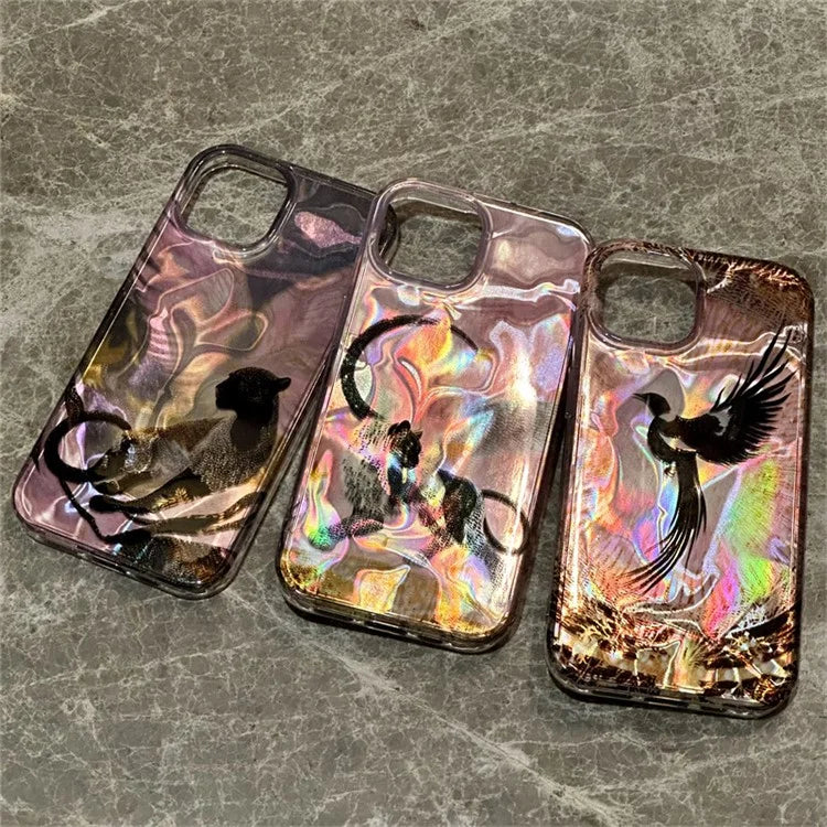 For iPhone 14 Phone Case Laser Effect Pattern Print PC+TPU Protective Cover