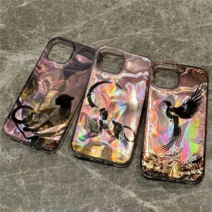 For iPhone 14 Phone Case Laser Effect Pattern Print PC+TPU Protective Cover