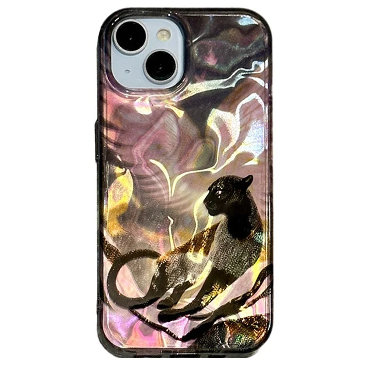For iPhone 15 Case Pattern Laser Effect PC+TPU Shockproof Phone Cover