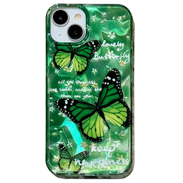 For iPhone 15 Case Pattern Laser Effect PC+TPU Shockproof Phone Cover