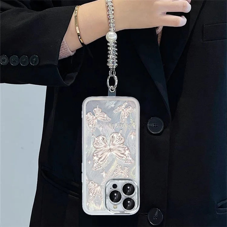 For iPhone 13 Pro Case Butterfly Pattern TPU Phone Cover with Feather Gauze Glitter Paper