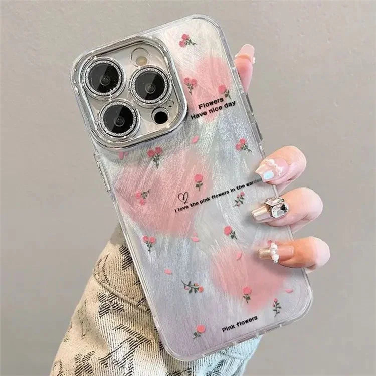 For iPhone 13 Pro Max Shockproof Case Heart Flower Pattern IMD TPU+PC Phone Case