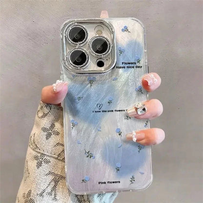 For iPhone 13 Pro Max Shockproof Case Heart Flower Pattern IMD TPU+PC Phone Case