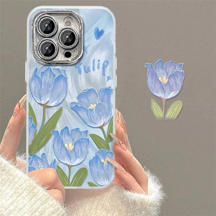 For iPhone 13 Pro Case Soft TPU Phone Protective Cover Tulip Flower Pattern Printed