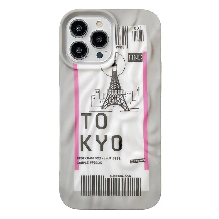 For iPhone 15 Pro Max Case Luminous Airline Ticket Pattern Printing TPU Phone Cover