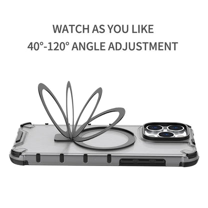 For iPhone 15 Pro Max Case Stripe Design Magnetic Ring Kickstand PC+TPU Phone Cover
