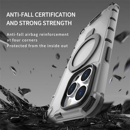 For iPhone 14 Pro Max Magnetic Phone Case Stripe Design Ring Kickstand PC+TPU Cover