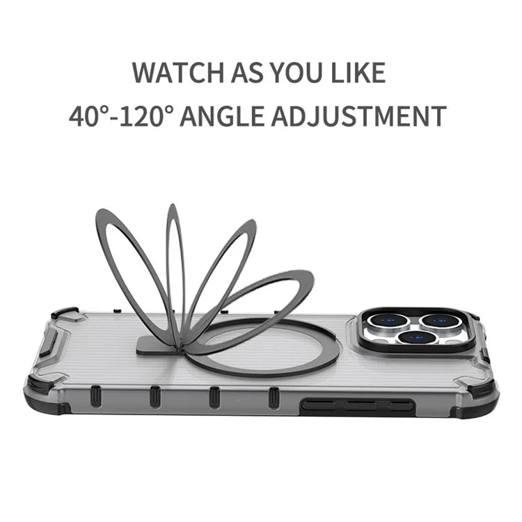 For iPhone 14 Pro Max Magnetic Phone Case Stripe Design Ring Kickstand PC+TPU Cover