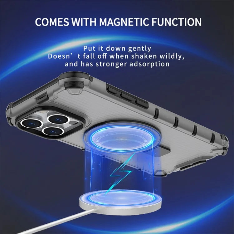 For iPhone 14 Pro Max Magnetic Phone Case Stripe Design Ring Kickstand PC+TPU Cover