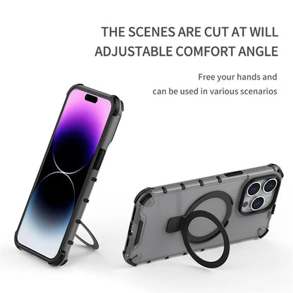 For iPhone 14 Pro Max Magnetic Phone Case Stripe Design Ring Kickstand PC+TPU Cover
