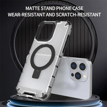 For iPhone 14 Pro Max Magnetic Phone Case Stripe Design Ring Kickstand PC+TPU Cover