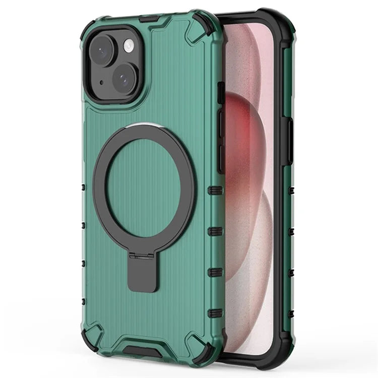 For iPhone 13 Kickstand Case Stripe Design PC+TPU Phone Shell