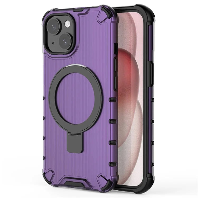 For iPhone 13 Kickstand Case Stripe Design PC+TPU Phone Shell