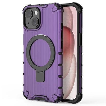 For iPhone 13 Kickstand Case Stripe Design PC+TPU Phone Shell