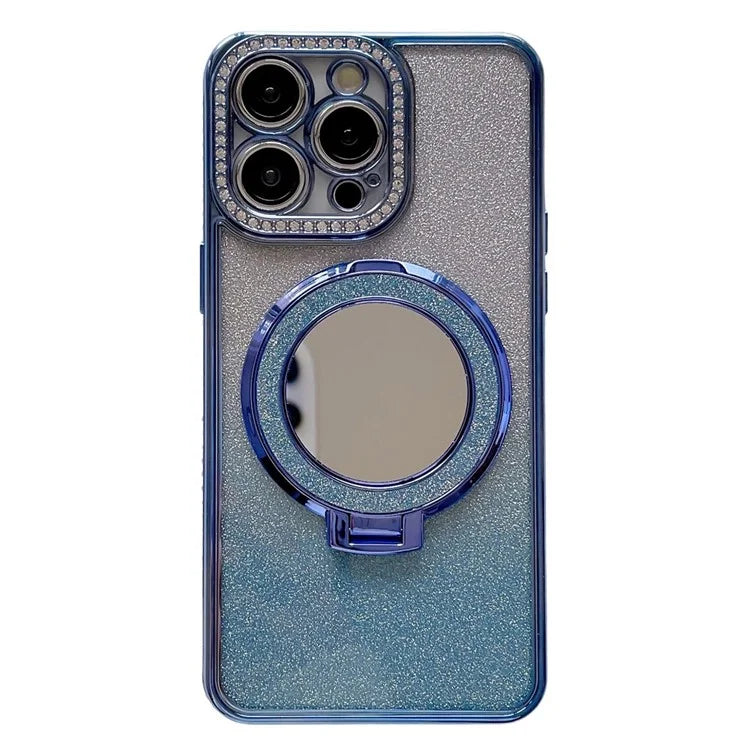 For iPhone 14 Pro Magnetic Phone Cover TPU Phone Case PC Kickstand Shell with Acrylic Mirror