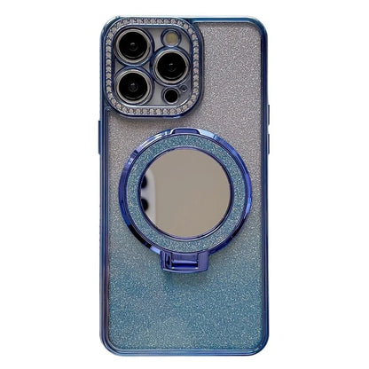 For iPhone 14 Pro Magnetic Phone Cover TPU Phone Case PC Kickstand Shell with Acrylic Mirror