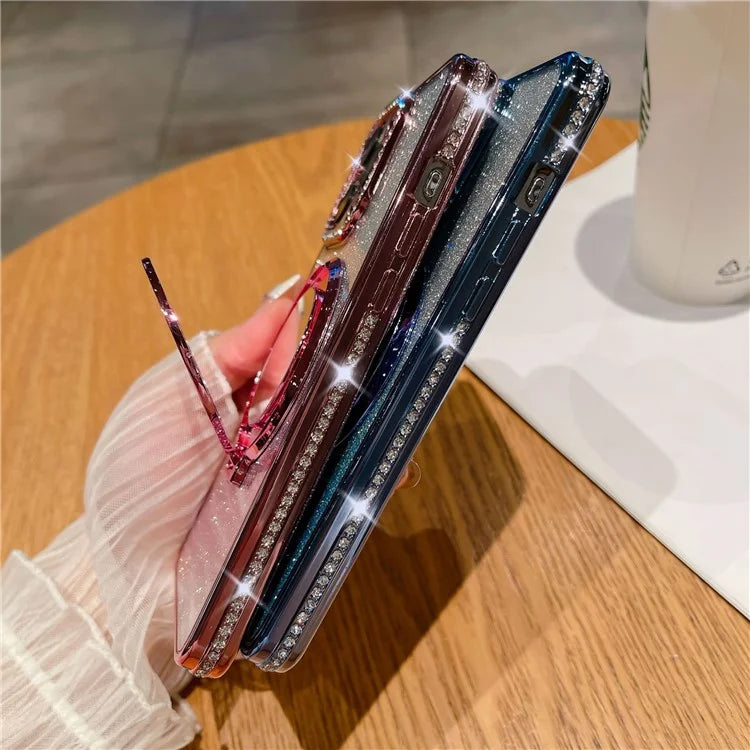 For iPhone 14 Pro Magnetic Phone Cover TPU Phone Case PC Kickstand Shell with Acrylic Mirror