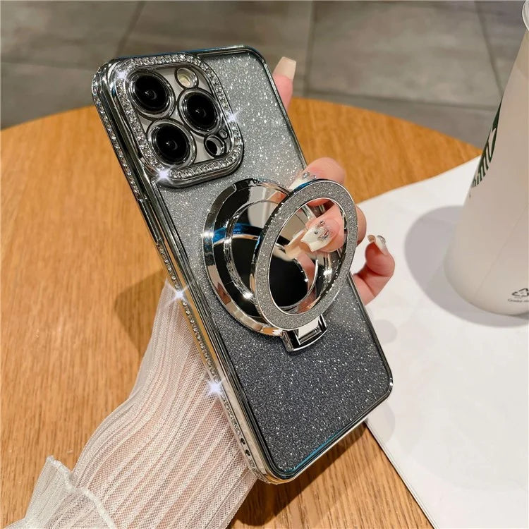 For iPhone 14 Pro Magnetic Phone Cover TPU Phone Case PC Kickstand Shell with Acrylic Mirror