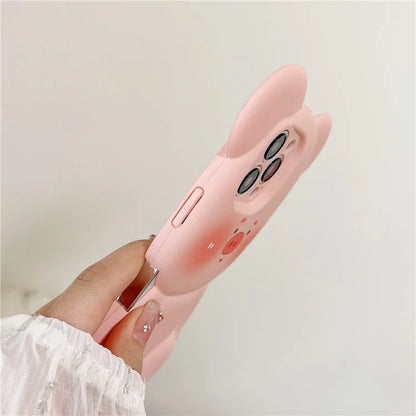 For iPhone 15 Pro Case Water Transfer Printing TPU 3D Pig Phone Cover