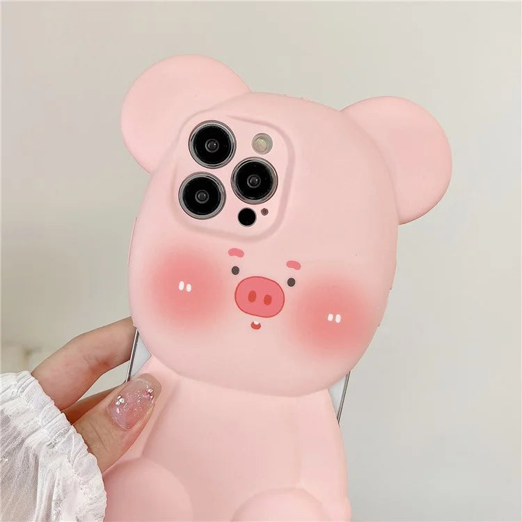 For iPhone 15 Pro Case Water Transfer Printing TPU 3D Pig Phone Cover