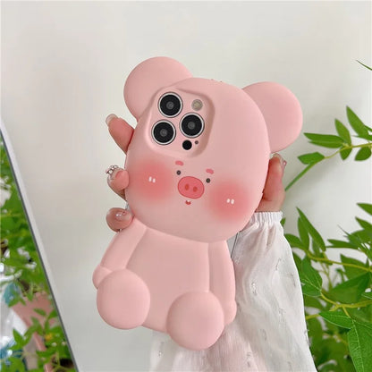 For iPhone 15 Pro Max TPU Case Cute Pig Phone Back Cover Water Transfer Printing