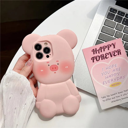 For iPhone 15 Pro Max TPU Case Cute Pig Phone Back Cover Water Transfer Printing