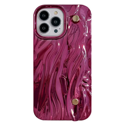 For iPhone 15 Pro Max Case Wrinkled TPU Electroplating Phone Cover with Wristband