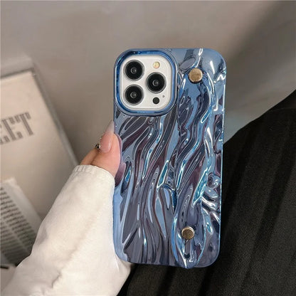 For iPhone 15 Pro Max Case Wrinkled TPU Electroplating Phone Cover with Wristband