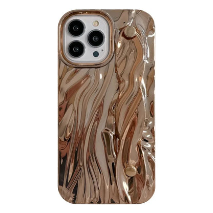 For iPhone 15 Pro Max Case Wrinkled TPU Electroplating Phone Cover with Wristband