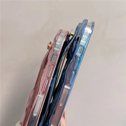 For iPhone 15 Pro Max Case Wrinkled TPU Electroplating Phone Cover with Wristband