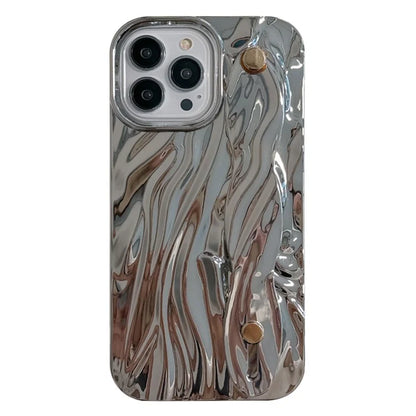 For iPhone 15 Pro Electroplating Phone Case Wristband Kickstand Wrinkled TPU Cover