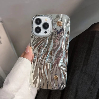For iPhone 15 Pro Electroplating Phone Case Wristband Kickstand Wrinkled TPU Cover